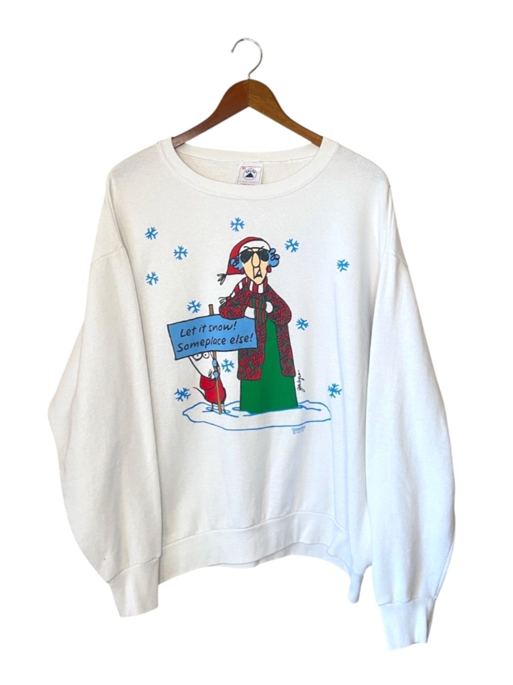 Vintage Let It Snow Someplace Else Granny Winter Xmas Holiday Sweatshirt XL